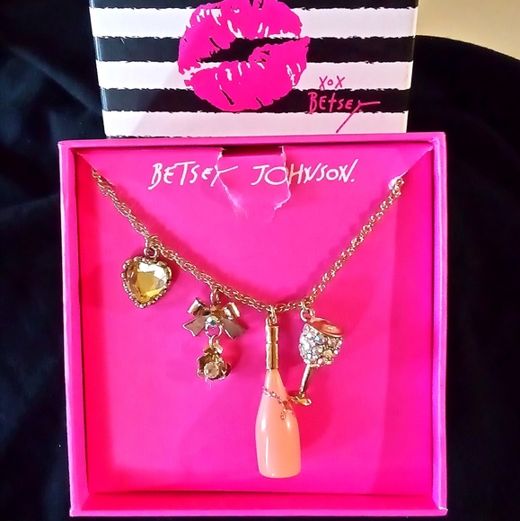 Betsey Johnson Wine & Crystal Challis & Assorted Charms Necklace - Picture 3 of 4